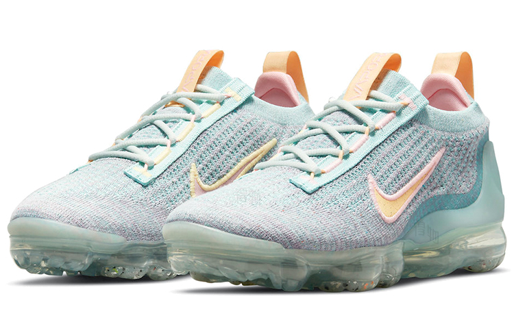 Женские кроссовки Nike VaporMax 2021 (зелено-оранжевые) — фото 2