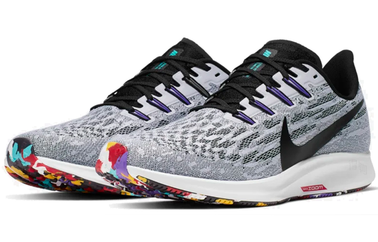 Мужские кроссовки Nike Pegasus 36 Zoom (серые / белые) — 白色/超级葡萄紫/翡翠绿/黑 — фото 3