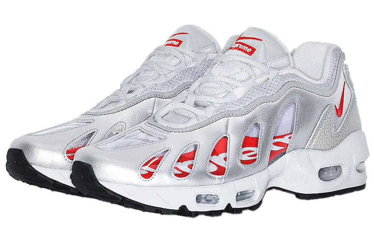 Мужские кроссовки Supreme x Nike Air Max 96 (серебристо-бело-красные) — Серебристый / белый / красный — фото 3