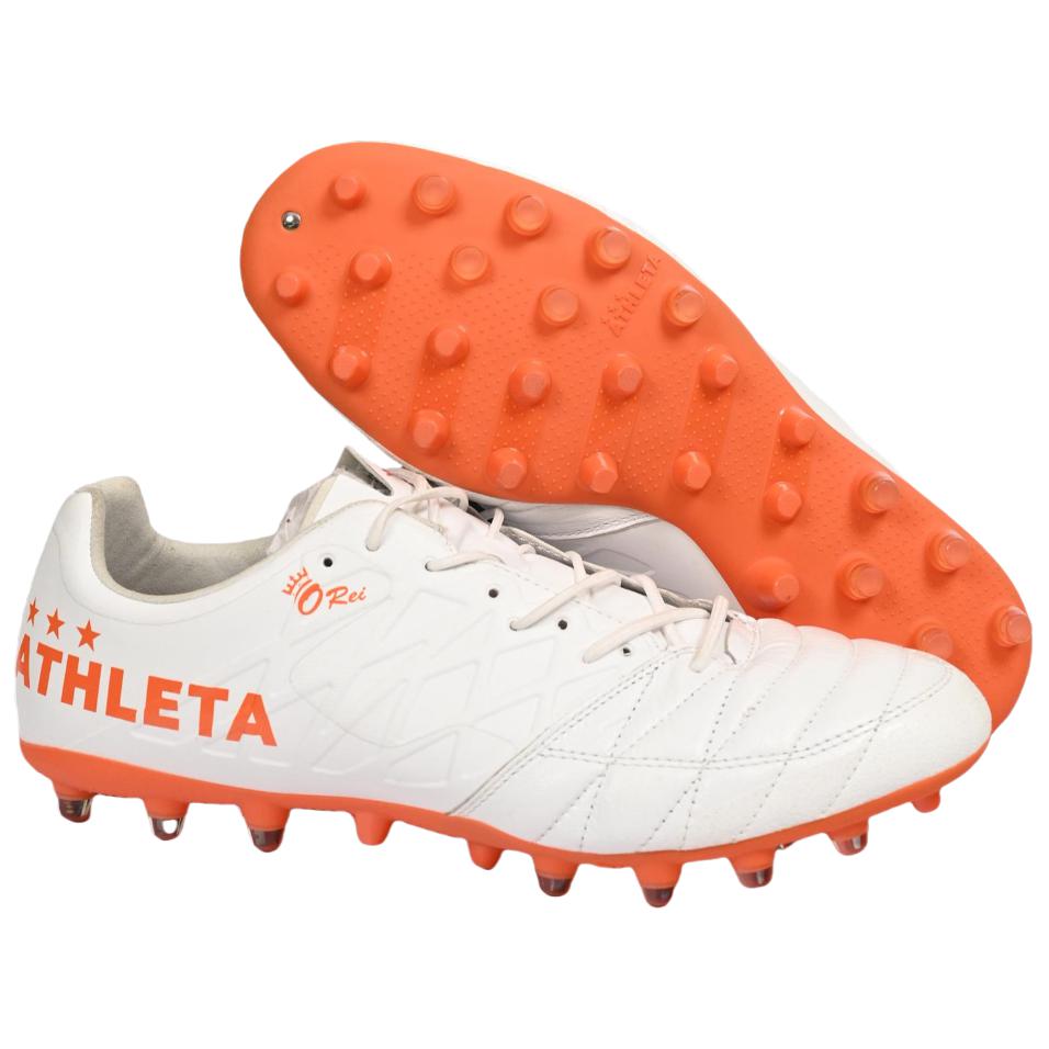ATHLETA Wide Fit MG Multi Ground Artificial Turf Soccer Shoes Men’s White/Orange