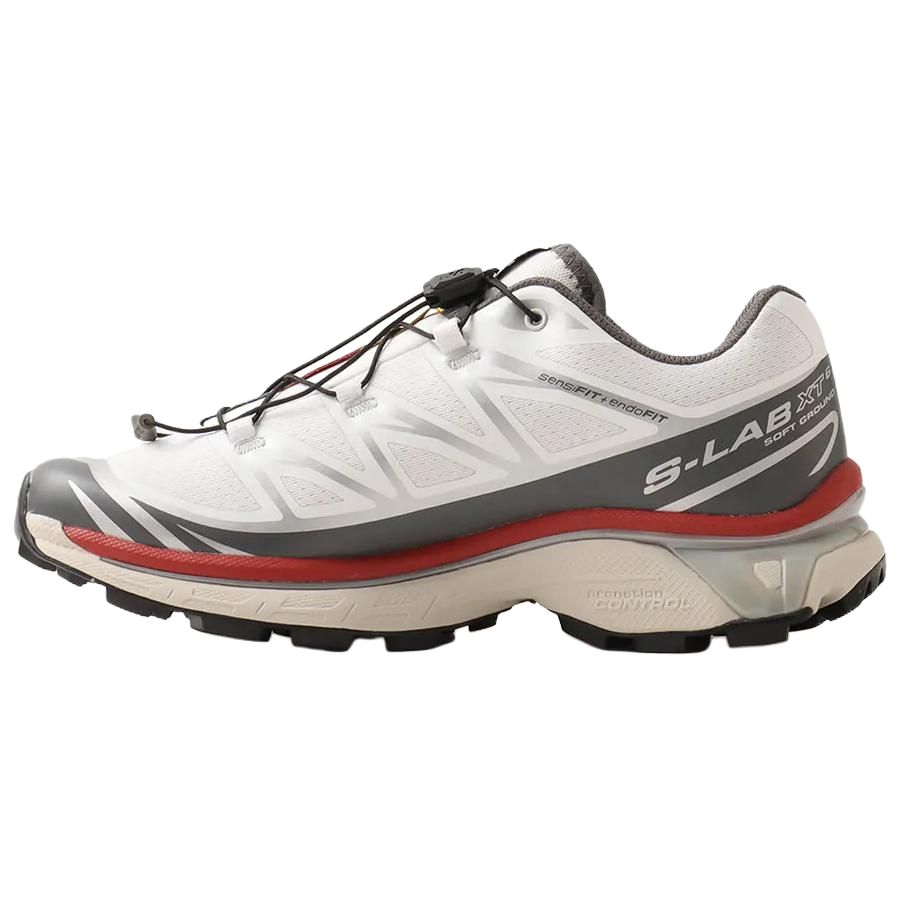 SALOMON XT 6 Cushioning Abrasion Resistant Coverage Support Running Shoes Unisex White Gray Red
