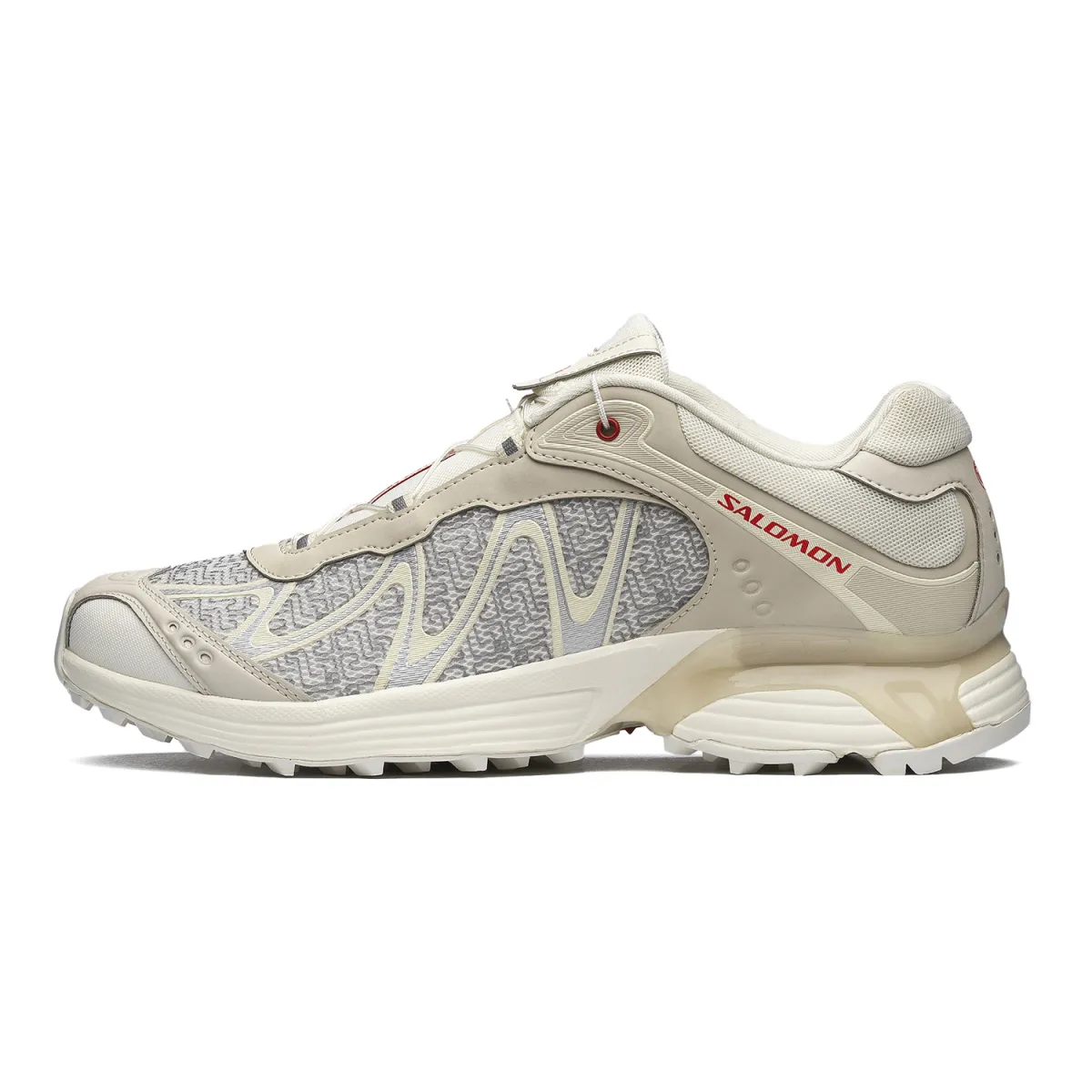 SALOMON Fabric Breathable Low top Running Shoes Unisex Vanilla Earth Gray Fire Red