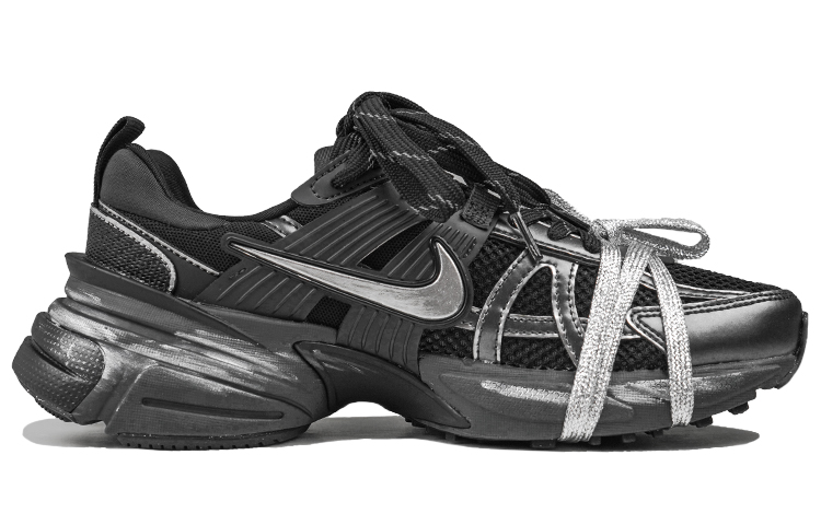 Nike V2K Run Cushioning Abrasion Resistant Cushioning, Wear Resistant Low top Running Shoes Unisex Black Silver