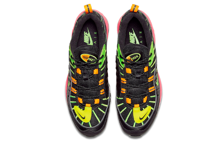 Мужские кроссовки Nike Air Max 98 Neon Highlighter (черный / зеленый / крсаный) — Чёрный / зелёный / красный — фото 4