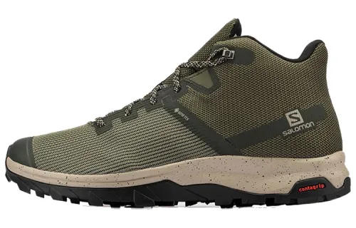 SALOMON Cushioning Slip Resistant Abrasion Resistant Mid top Running Shoes Men's Dark Olive Green