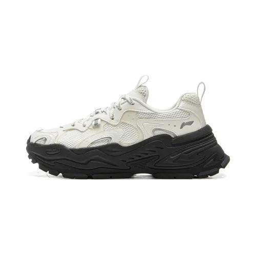 Li Ning Star Cushioning Abrasion Resistant Breathable Height Increasing Low top Casual Shoes Women's Champagne White