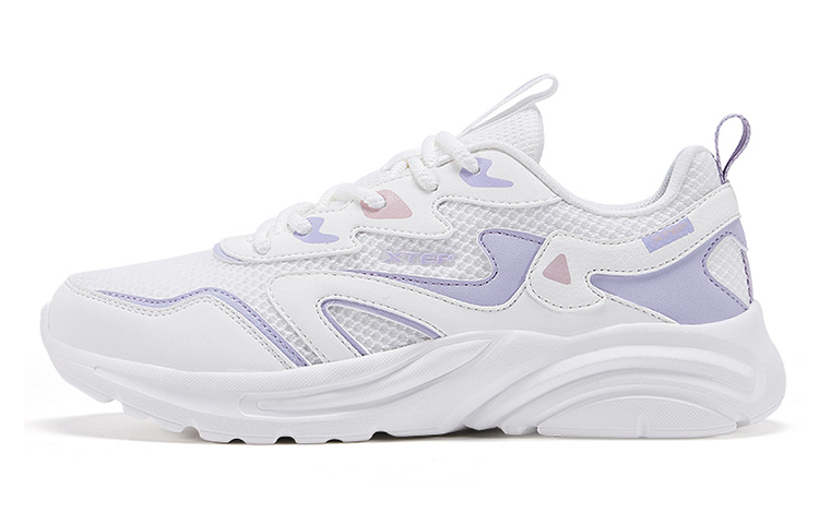 XTEP Cushioning Slip Resistant Abrasion Resistant Breathable Lightweight Low top Running Shoes Women's White Cyan Pink