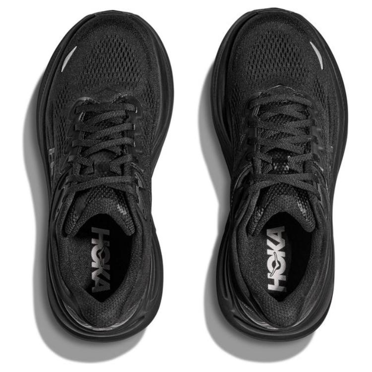 HOKA ONE ONE Bondi 9 Synthetic Leather Low top Marathon Long Distance Running Sprint Running Shoes Men’s Black Wide Fit