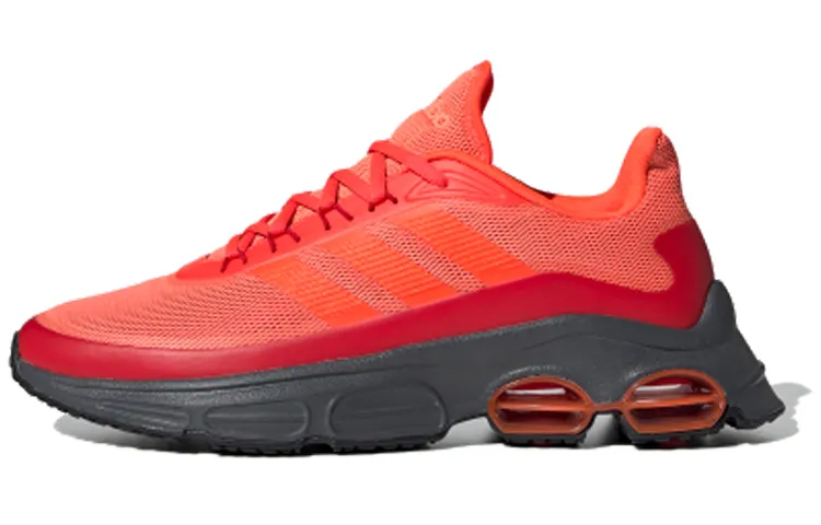 Adidas Quadcube Trendy Mesh Cushioning Slip Resistant Breathable Low top Running Shoes Men's Red Gray