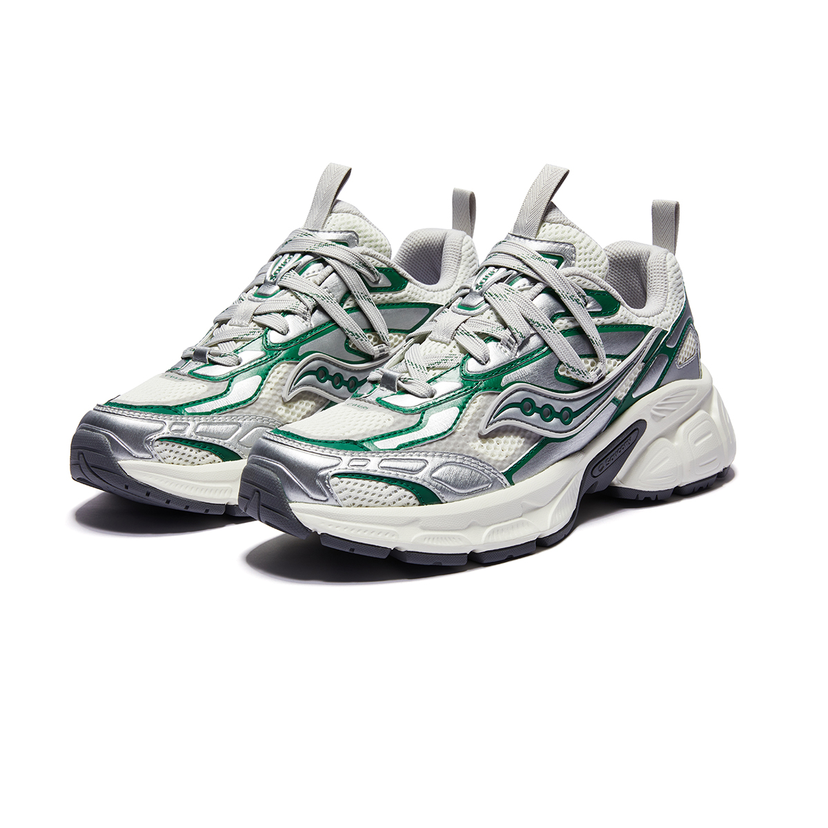 Saucony 2K CAVALRY Synthetic Leather Slip Resistant And Breathable Support Low top Casual Shoes Unisex Silver Green