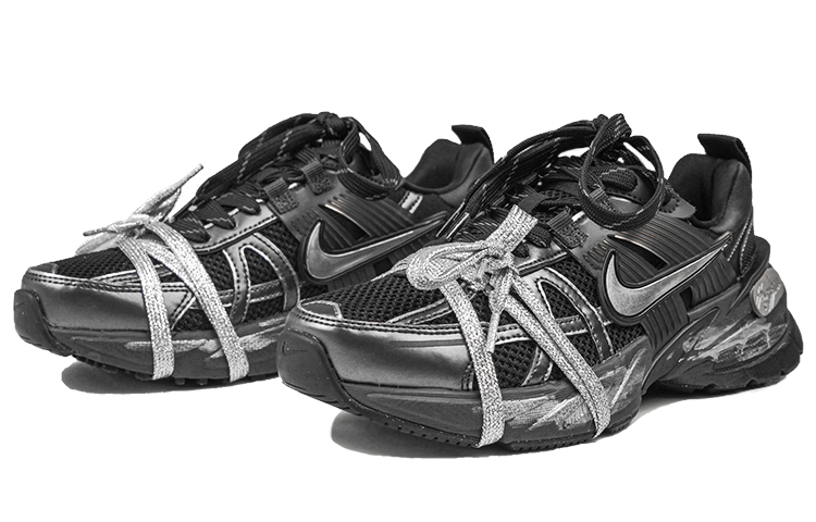 Nike V2K Run Cushioning Abrasion Resistant Cushioning, Wear Resistant Low top Running Shoes Unisex Black Silver