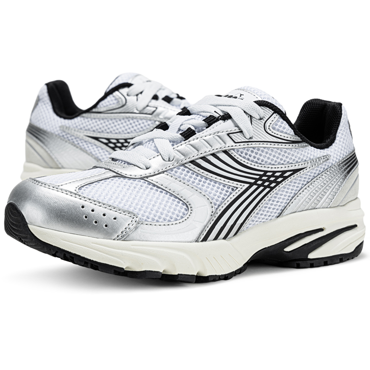 Diadora Slip Resistant Abrasion Resistant Low Top Running Shoes Unisex White Silver