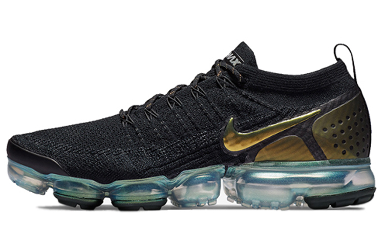 Nike VaporMax Flyknit 2 comfortable versatile fabric low-top air cushion casual running shoes men's black gold