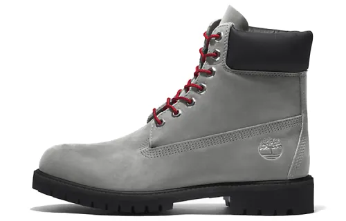 Timberland Premium 6 Inch Boots 'Grey Nubuck With Red'