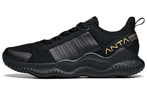 Anta Comfortable Cushioning Slip Resistant Low top Running Shoes Men's Black Gold
