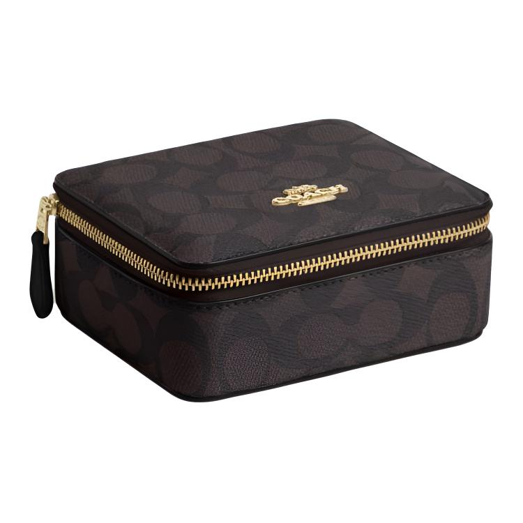 COACH Coach Jewelry Box 12 Jewelry Box Zipper Closure Artificial Leather Storage Box Small Women's Walnut Color Black