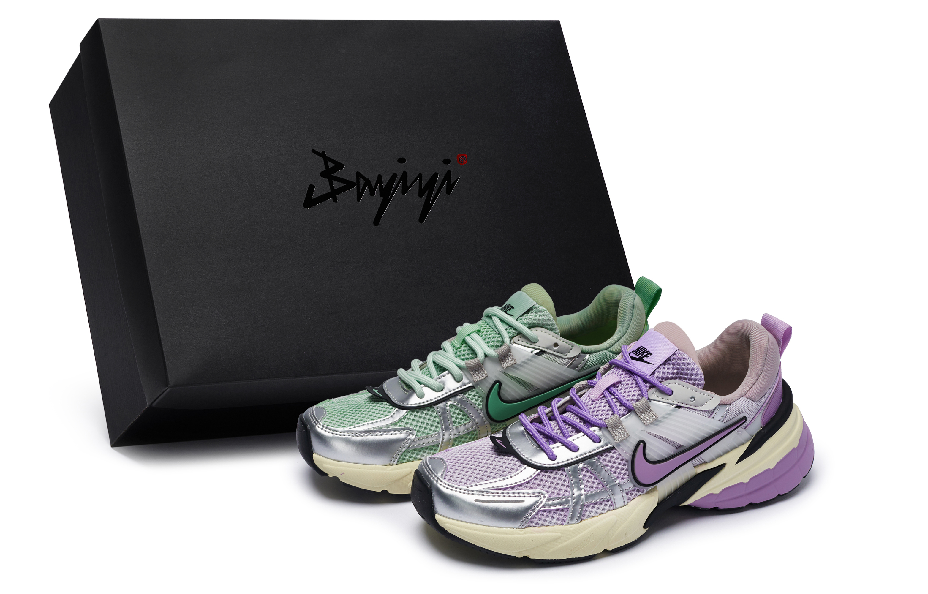 Nike V2K Run Slip Resistant Abrasion Resistant Low top Running Shoes Women’s Green Purple Silver