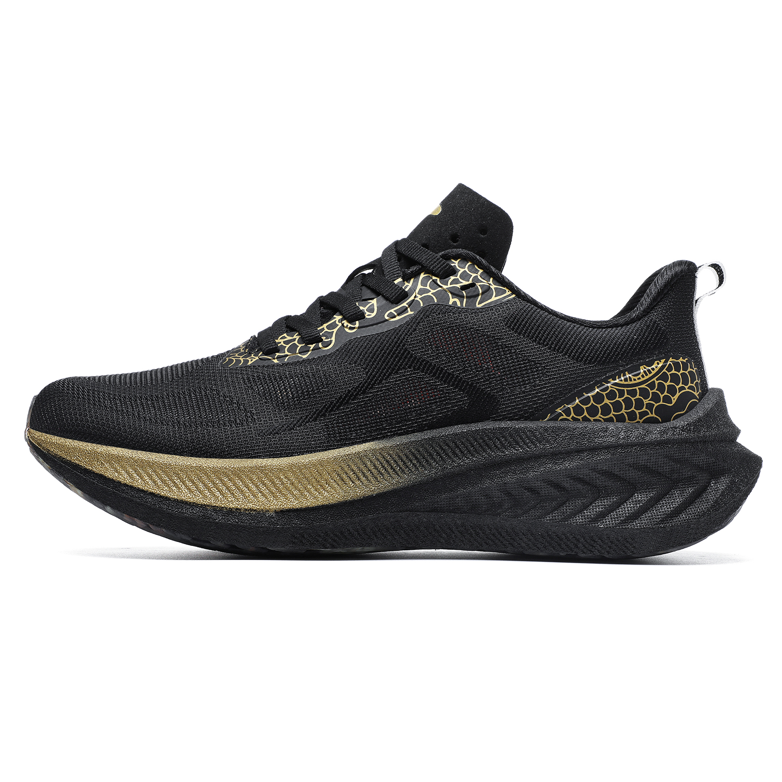 TREEPERI Running Shoes Unisex Low Top Black Gold Dragon