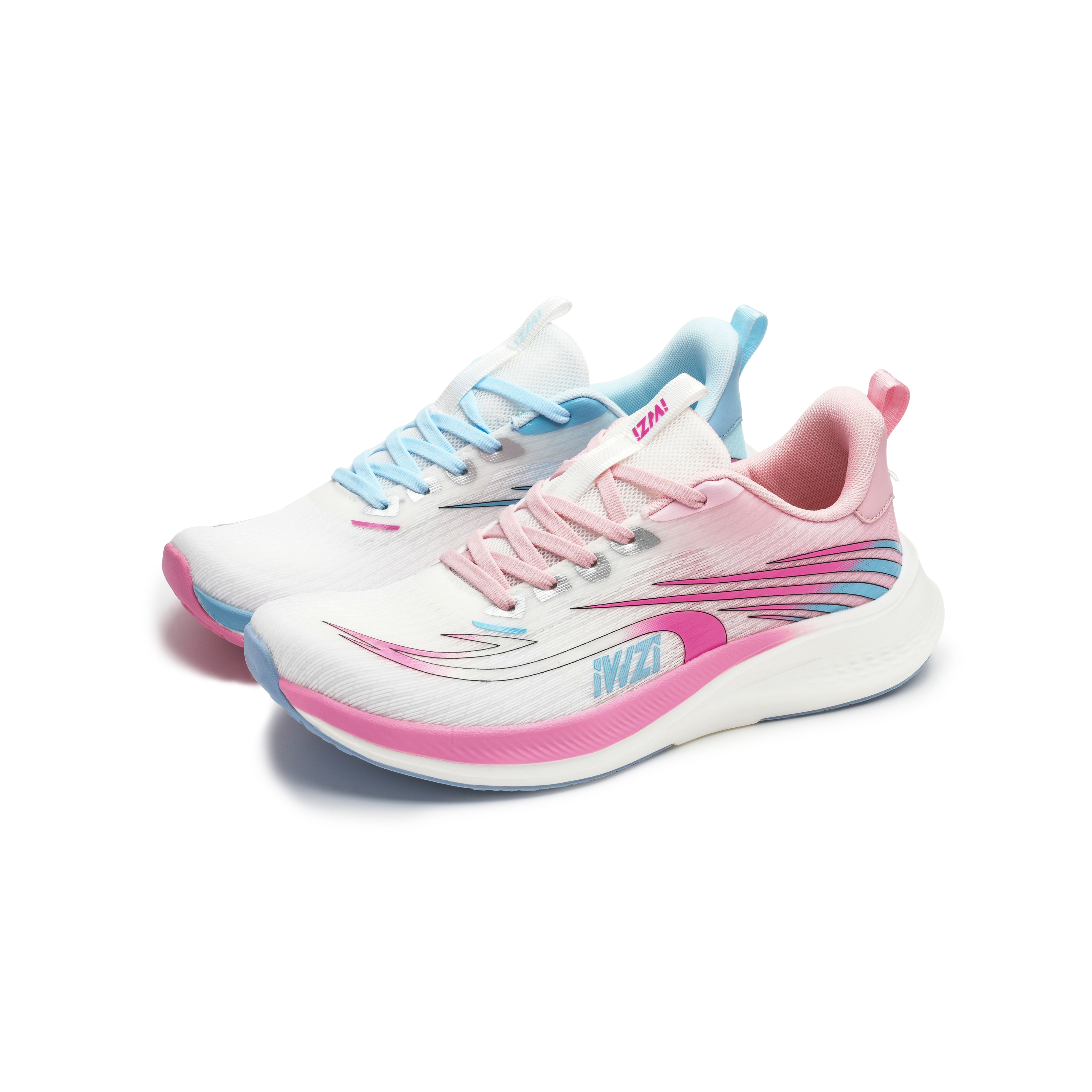IWZI Slip Resistant Abrasion Resistant Low Top Running Shoes Unisex Blue Pink Mismatched Colorway
