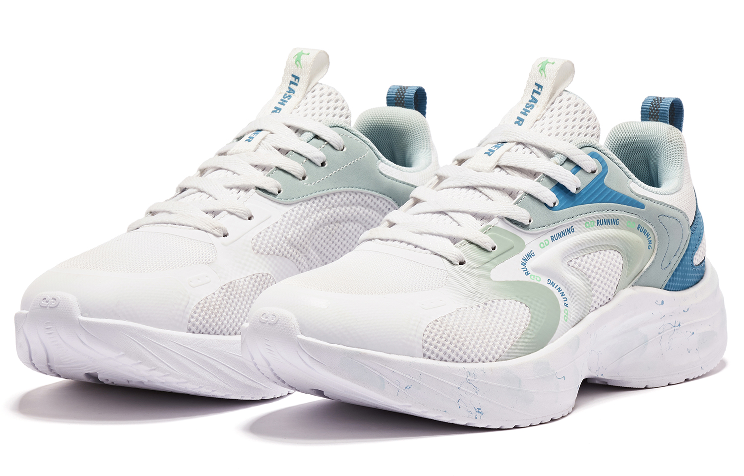 QIAODAN Comfortable Cushioning Abrasion Resistant Slip Resistant Low top Running Shoes Men’s White Green
