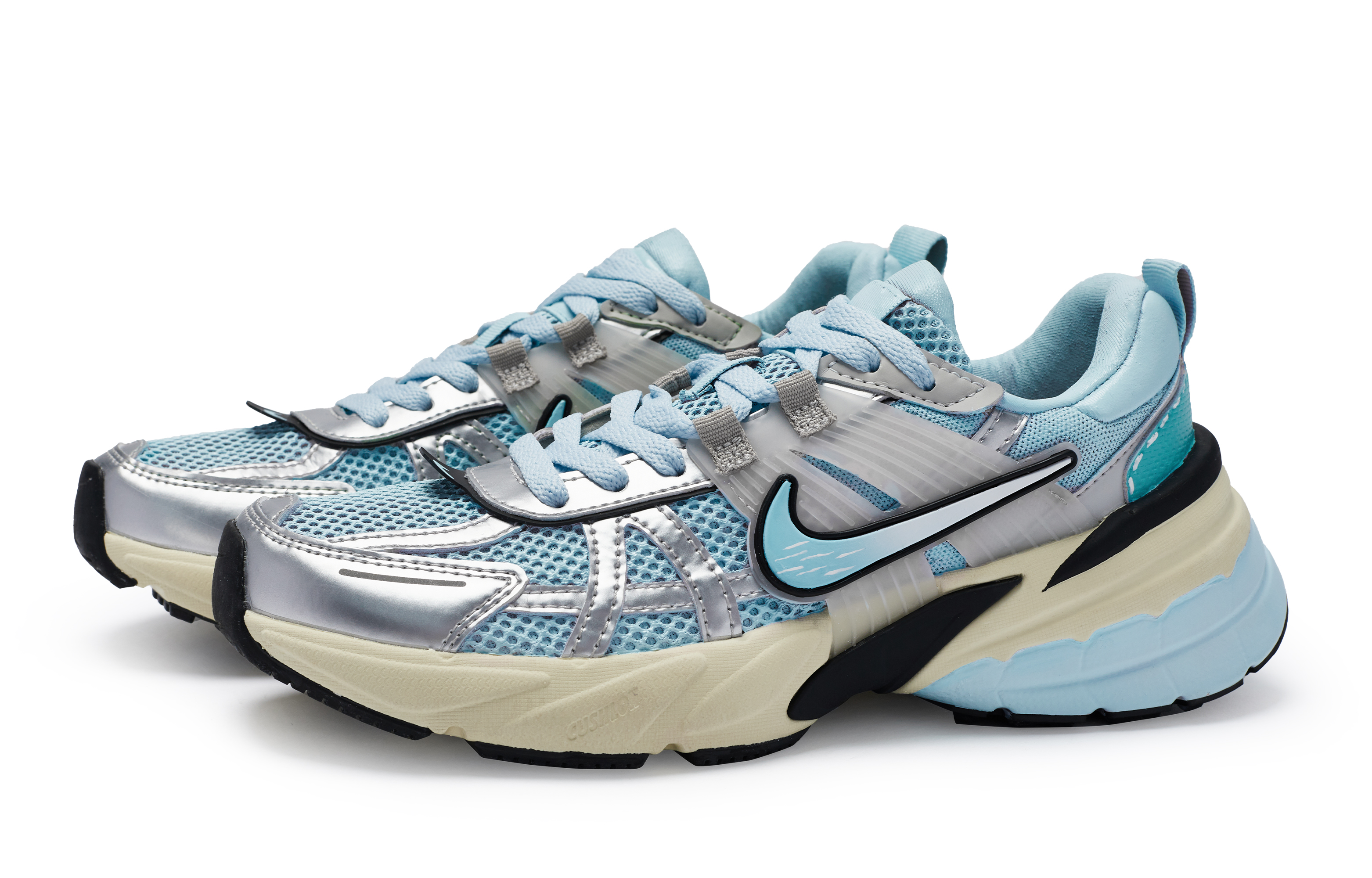 Nike V2K Run Cushioning Slip Resistant Cushioning Slip Resistant Low top Running Shoes Women’s Blue Silver Black