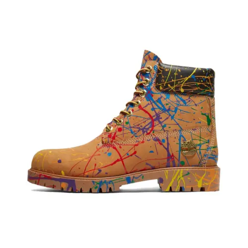 Timberland Heritage Collection Paint Splash 6 Leather Thermal Abrasion Resistant Crew Outdoor Boots Men's Yellow