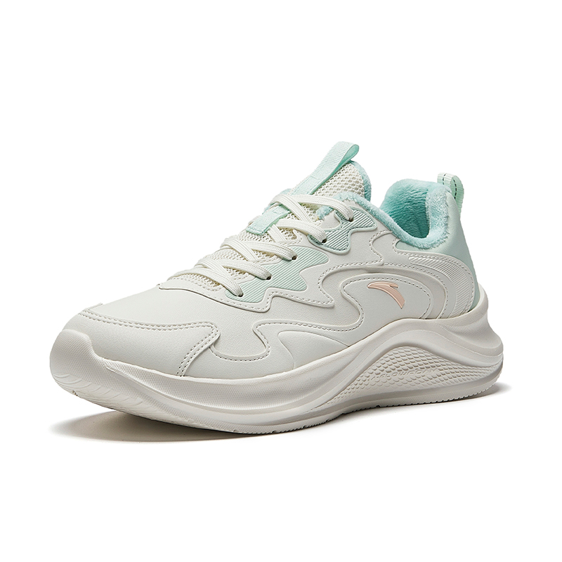Anta Wander Fleece Lined Winter Slip Resistant Lightweight Thermal Low top Running Shoes Women’s White Green