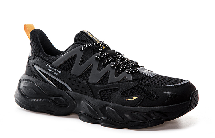 Erke Abrasion Resistant Low top Running Shoes Men's Jet Black Mango Yellow