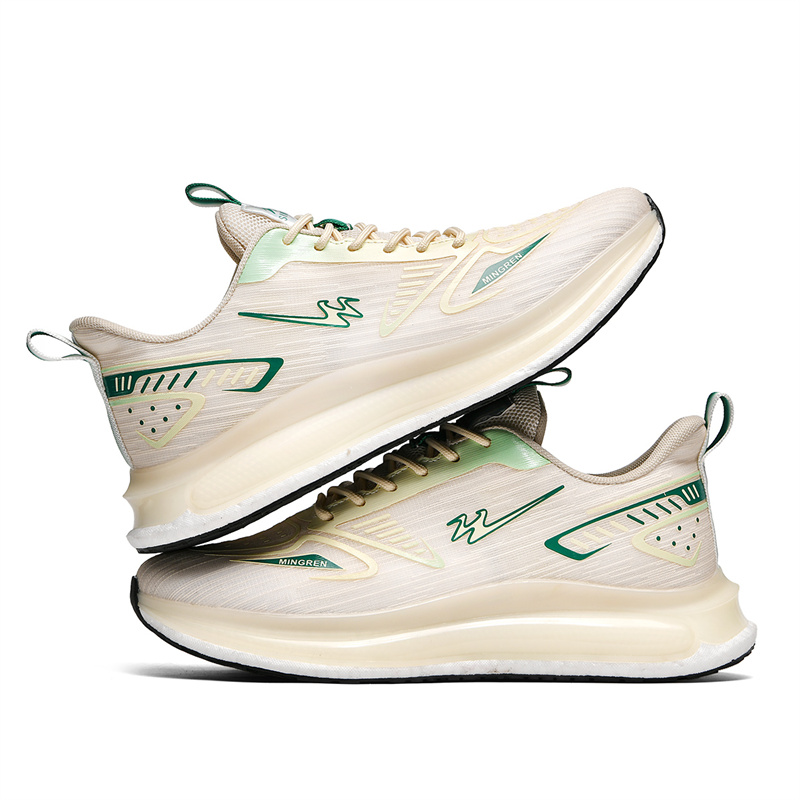 Binary Cushioning Rebound Lightweight Breathable Slip Resistant Low top Running Shoes Unisex Beige Green
