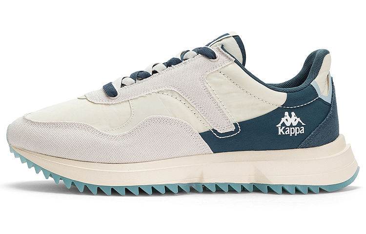 Kappa Kappa Kappa retro fashion travel shoes Fabric and synthetic leather splicing art Anti-slip, wear-resistant and comfortable upgrade Low-cut design, lightweight, casual and versatile running shoes for men and women, white, gray and blue