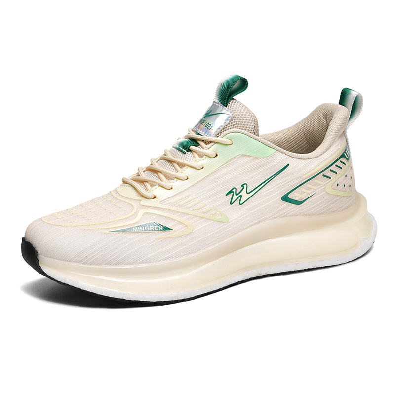 Binary Cushioning Rebound Lightweight Breathable Slip Resistant Low top Running Shoes Unisex Beige Green