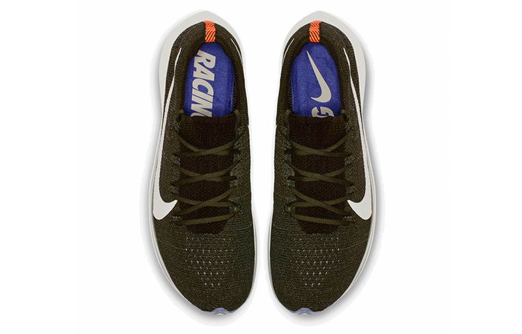 Мужские кроссовки Nike Zoom Fly 1 Flyknit (темно-зеленые) — 墨绿/橙/蓝 — фото 4
