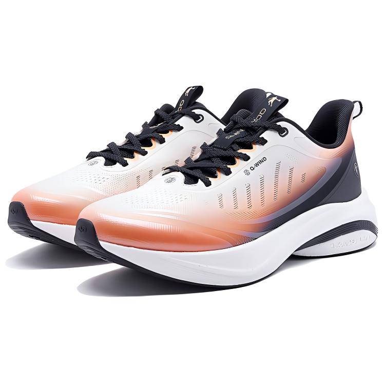 QIAODAN Cushioning, Wear Resistant Low top Casual Running Shoes Men’s White Orange Black