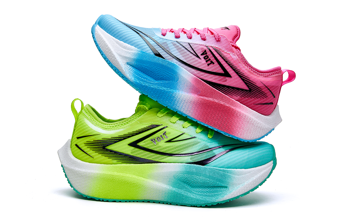 VOIT Cushioning Slip Resistant Low top Carbon Plate Training Marathon Running Shoes Unisex Left Rose Red Mismatched