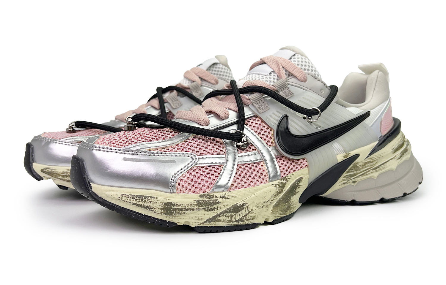 Nike V2K Run Slip Resistant Abrasion Resistant Low top Running Shoes Unisex Pink Silver
