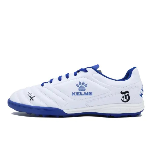 KELME TF Turf Non Slip And Waterproof Breathable Soccer Shoes Men's White Blue Black