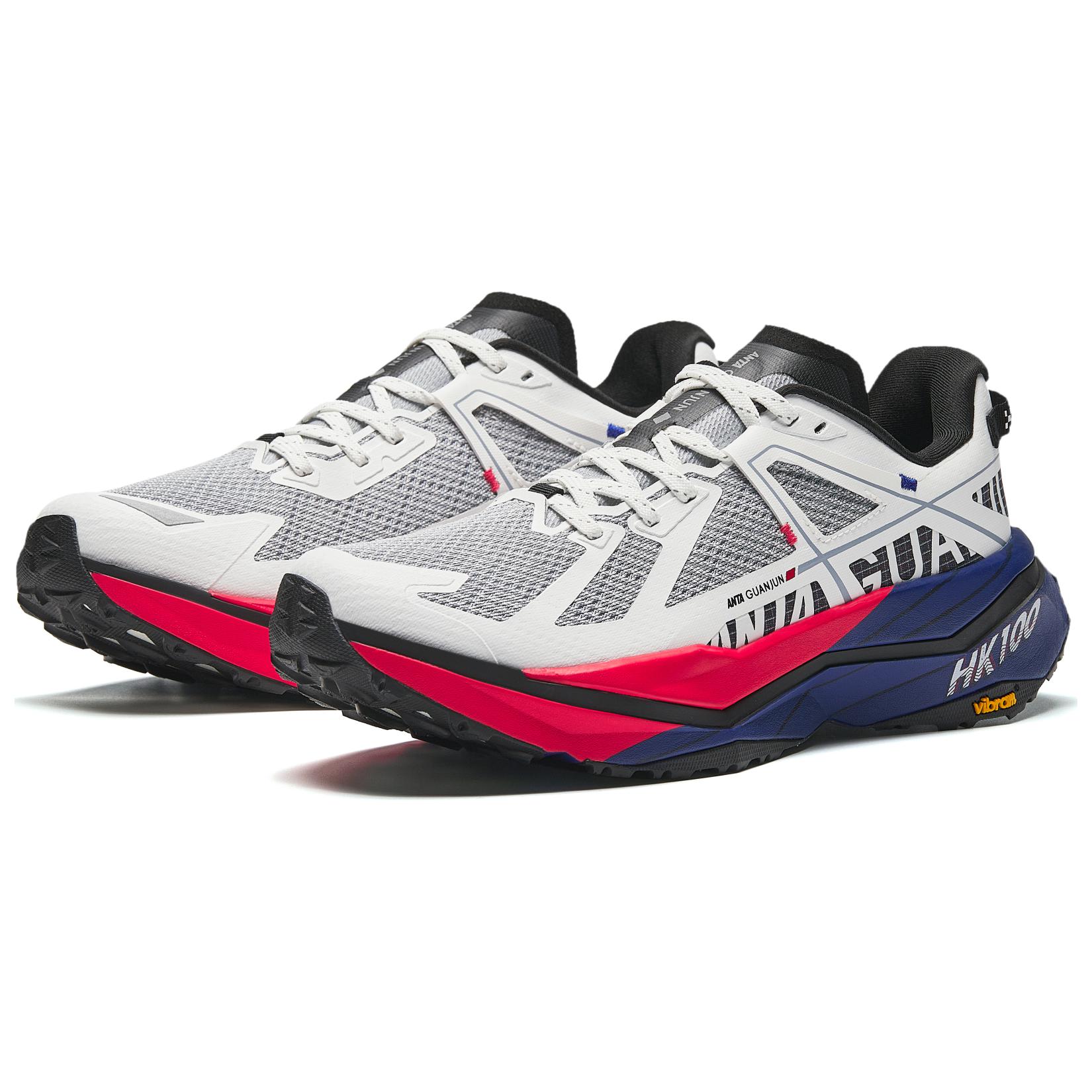 Anta Abrasion Resistant Breathable Low top Carbon Plate Running Shoes Men’s White Blue Red