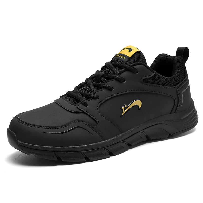 K bird Comfortable Cushioning Slip Resistant Waterproof Low top Running Shoes Men’s Black Gold