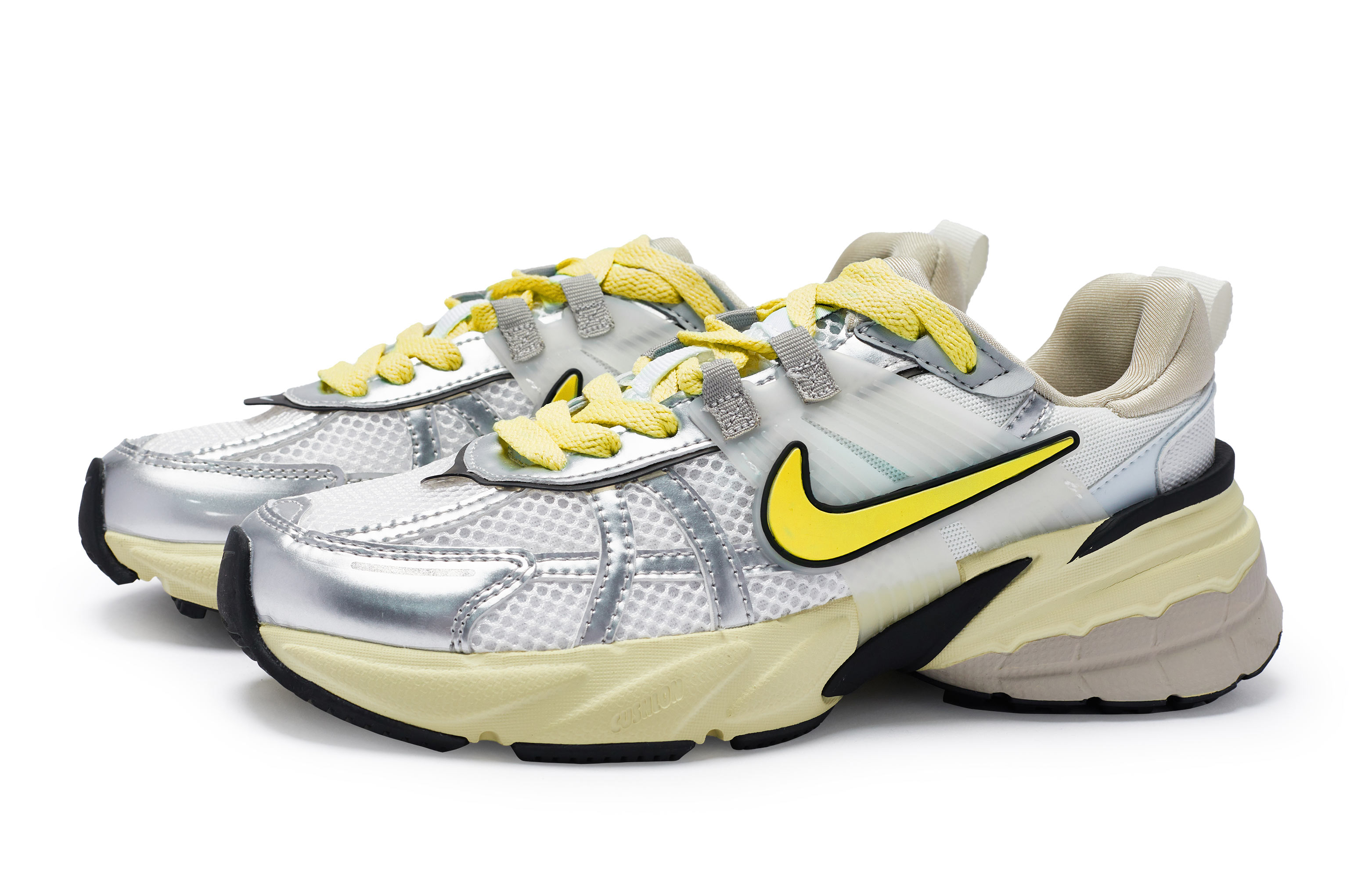 Nike V2K Run Cushioning Slip Resistant Waterproof Low top Running Shoes Women’s White Silver Yellow