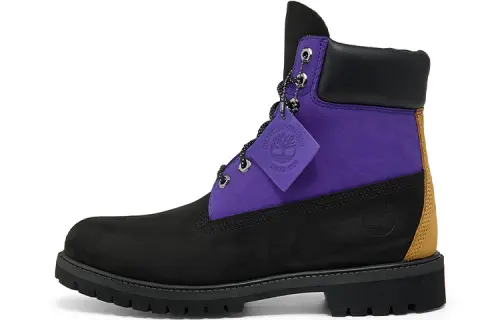 Timberland 6 Inch Premium Waterproof Wide Fit Boot 'Black Nubuck With Purple'