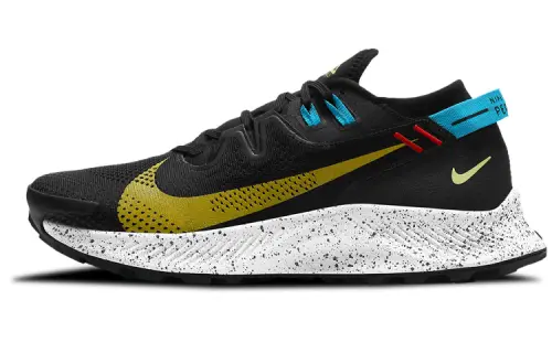 Nike Pegasus Trail 2 Zoom Foam Weaving Sports Mesh Fabric Synthetic Leather Shock Absorbing and Anti-Slip Low Top Air Cushion Cross-country Running Shoes Men's Black Yellow Blue