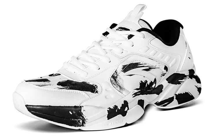 Anta Ink Wash Cushioning Slip Resistant Abrasion Resistant Breathable Low top Running Shoes Men’s White Black