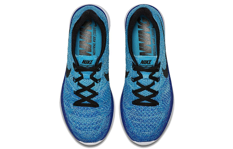 Женские кроссовки Nike Flyknit Lunar 3 (сине-черные) — фото 3