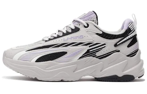 Li Ning Meteor Textile, Leather Cushioning Slip Resistant Abrasion Resistant Low top Running Shoes Women's Black White