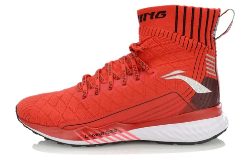 Li Ning Double Dense Cloud Lightweight High top Running Shoes Men's Total Cherry Red