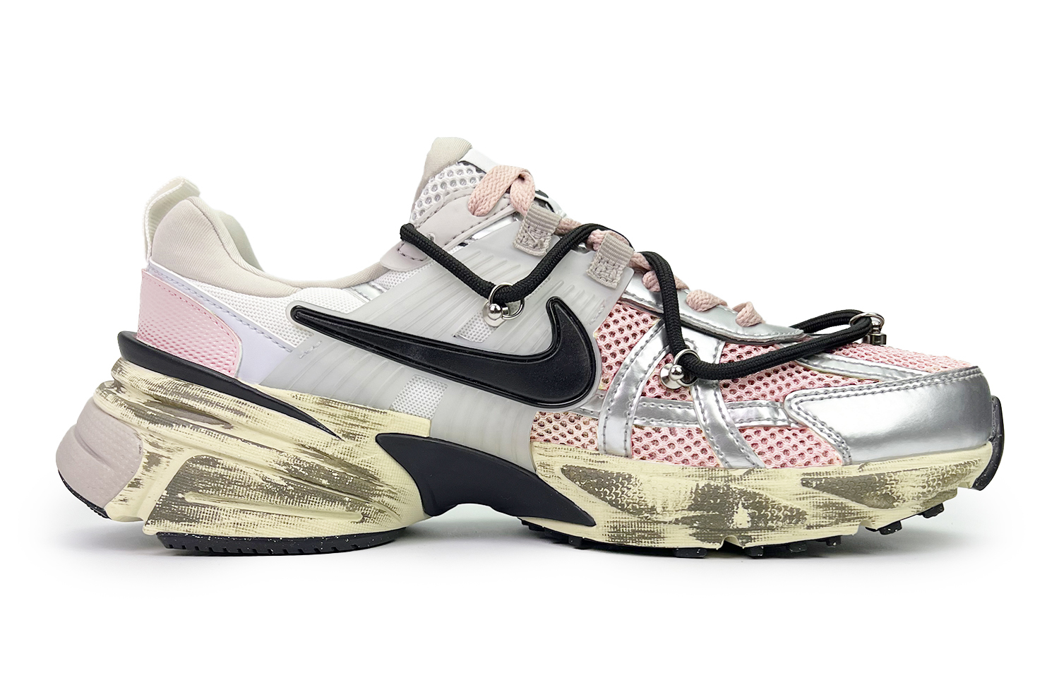 Nike V2K Run Slip Resistant Abrasion Resistant Low top Running Shoes Unisex Pink Silver