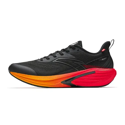 Anta Rocket 7 Textile, Rubber Low top Running Shoes Men's Basic Black/Flame Orange Red