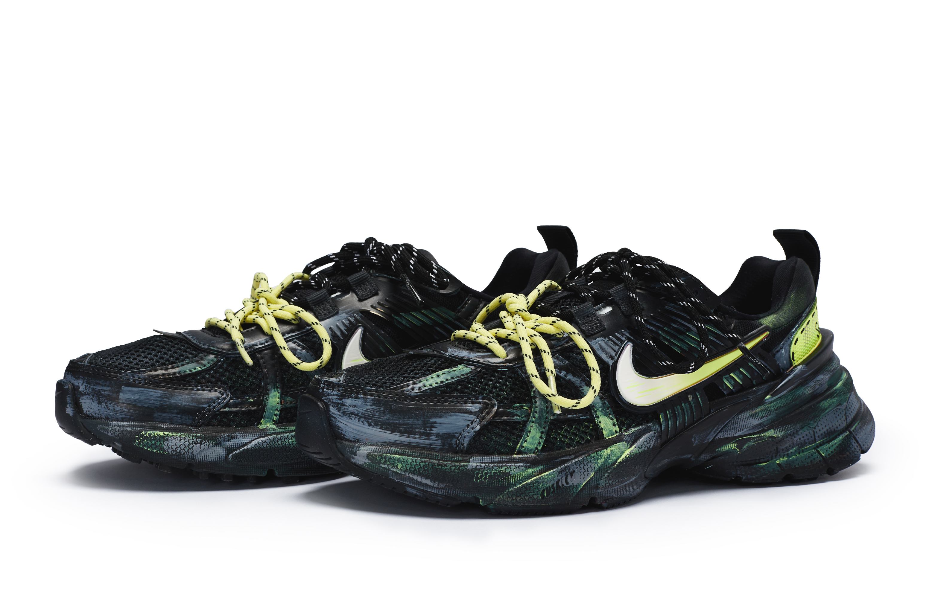 Nike V2K Run Slip Resistant Slip Resistant Low top Running Shoes Unisex Black Yellow Green