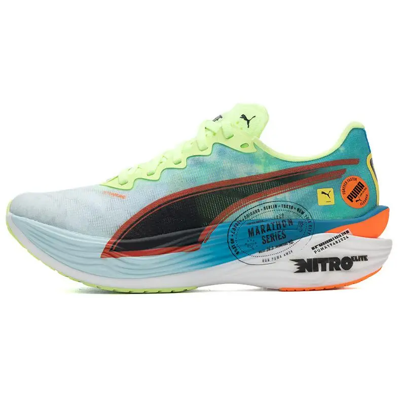 PUMA Deviate NITRO Slip Resistant, Abrasion Resistant, Breathable Low top Casual Running Shoes Women's Blue Green