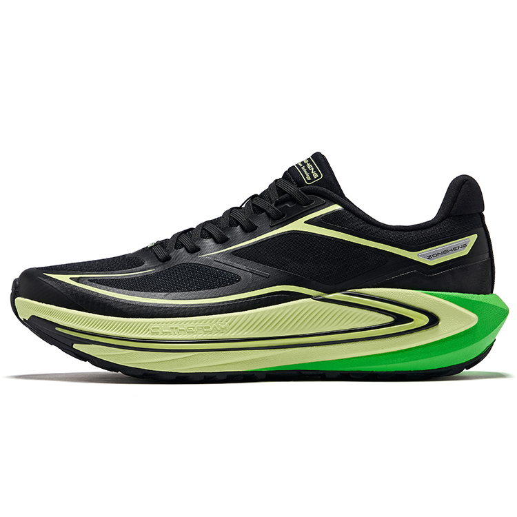 Erke Cushioning Slip Resistant Rebound Low top Casual Running Shoes Men’s Jet Black Sprout Green